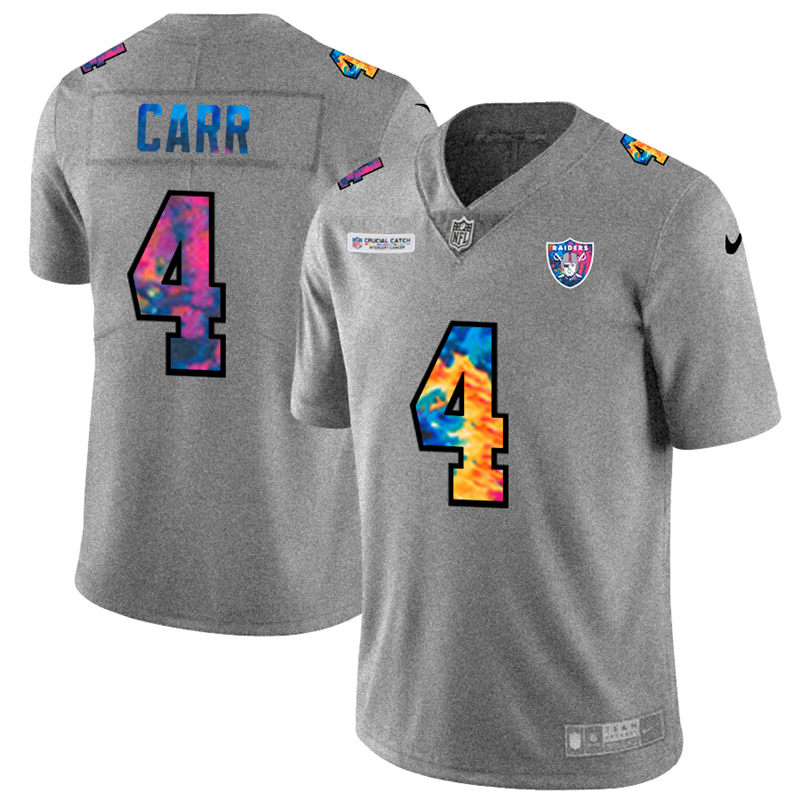 NFL Las Vegas Raiders #4 Derek Carr Men Nike MultiColor 2020  Crucial Catch  Jersey Grey